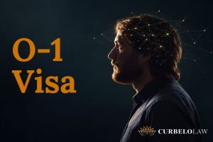 O-1 visa for professionals with extraordinary ability, illustrated by a portrait with illuminated network connections.