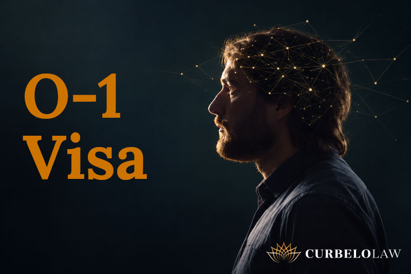 O-1 visa for professionals with extraordinary ability, illustrated by a portrait with illuminated network connections.