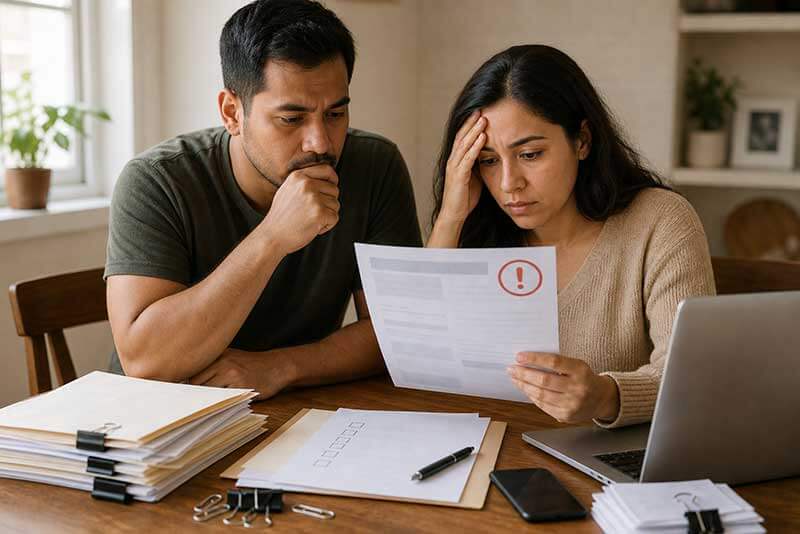 pareja preocupada por una notificación de uscis
