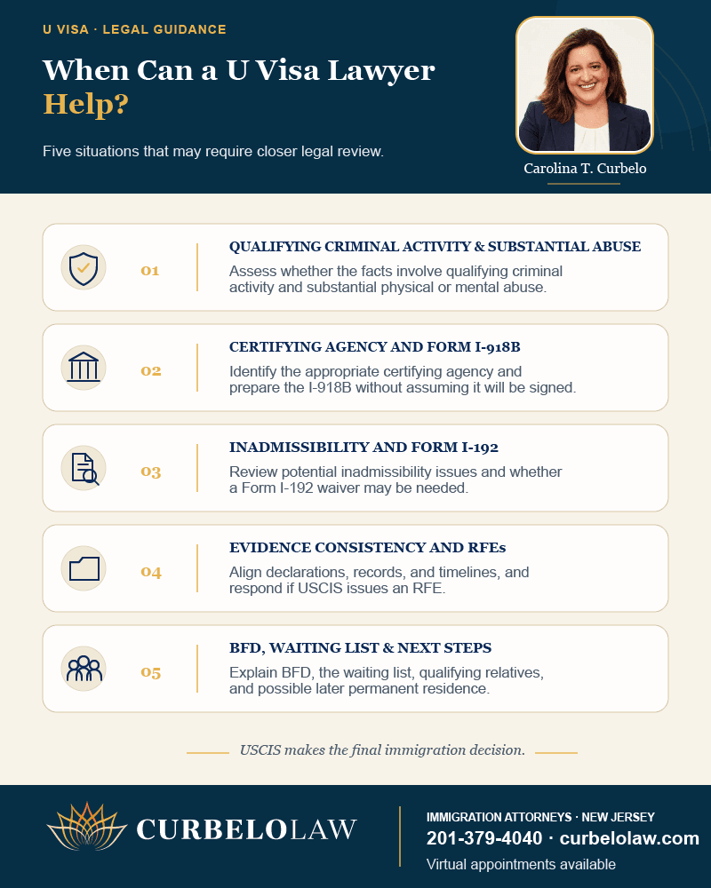 Infographic showing when a U visa lawyer can help in New Jersey