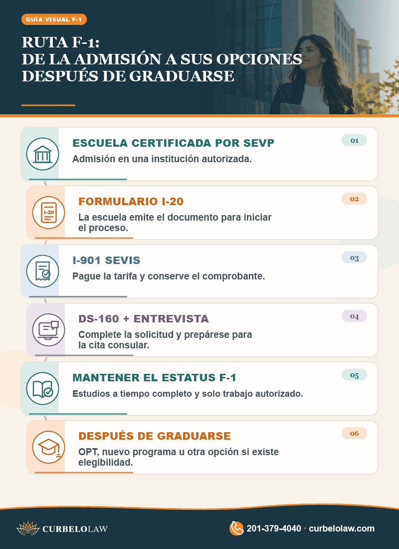 Ruta de la visa F-1 desde la admisión hasta las opciones después de graduarse