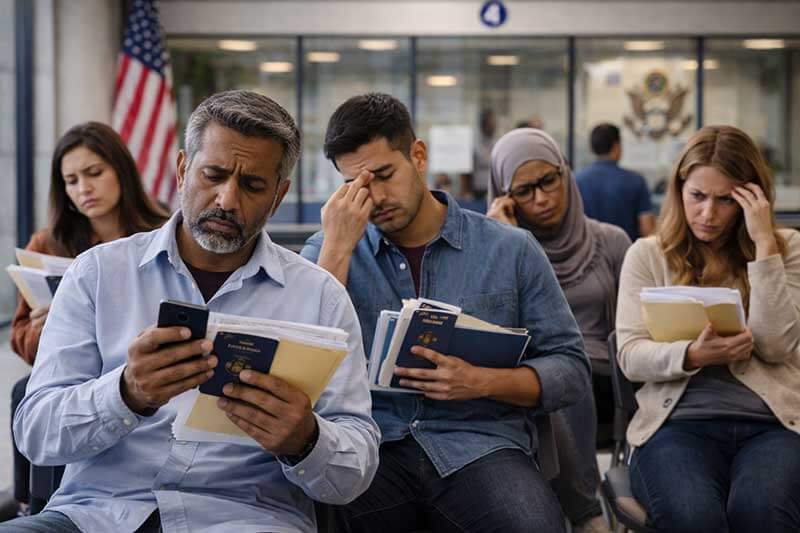 personas esperando visa de inmigrante en la embajada de EEUU