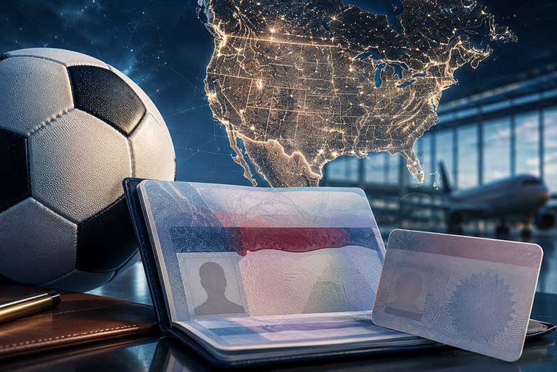 Documentos para viajar al Mundial 2026 con visa, pasaporte y mapa de Norteamérica