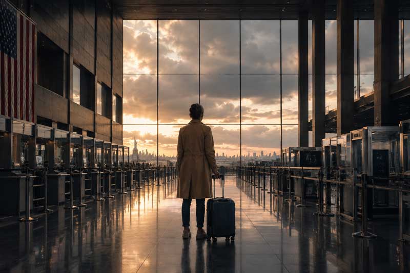 Asylum applicant at an airport before traveling outside the United States with a pending immigration case