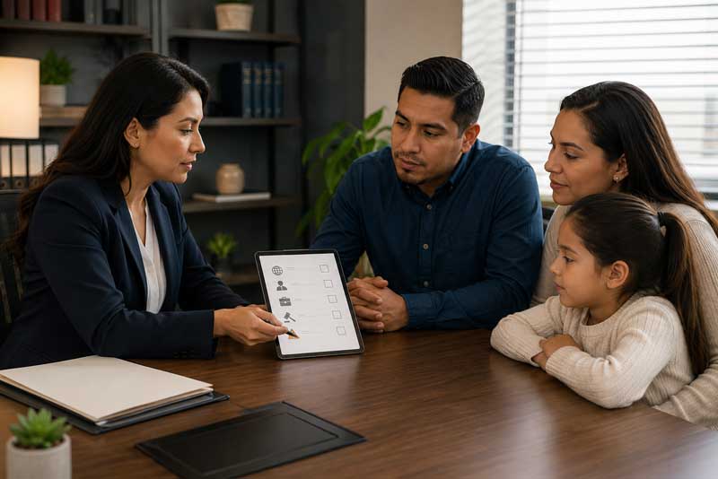 Family consults an immigration lawyer about the risks of traveling with advance parole
